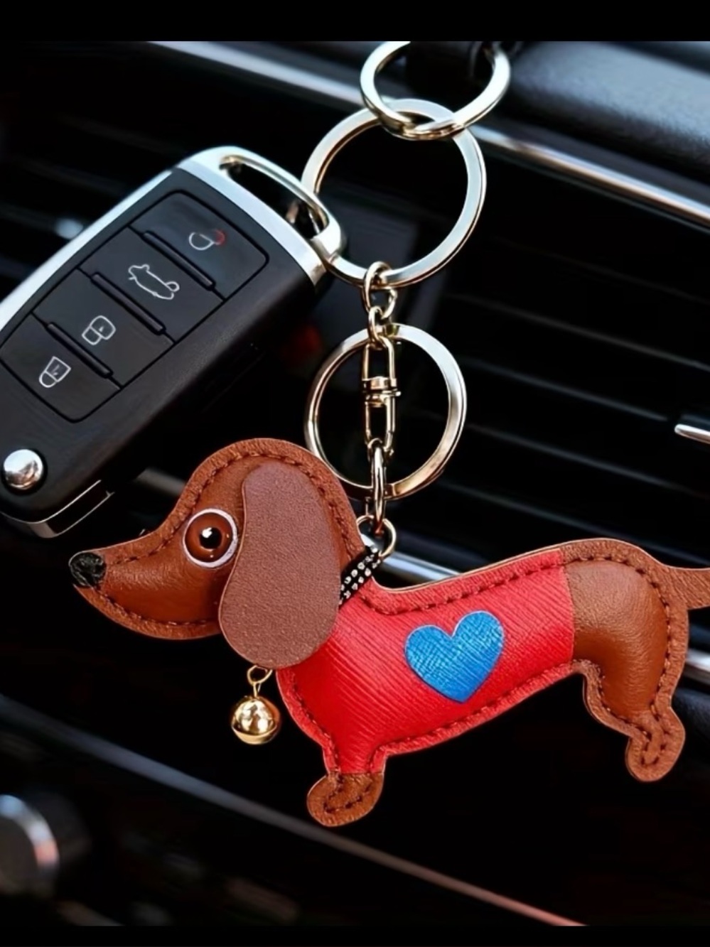 Mini Dachshund PU Leather Keychain Bag Charm NIP - Picture 3 of 3